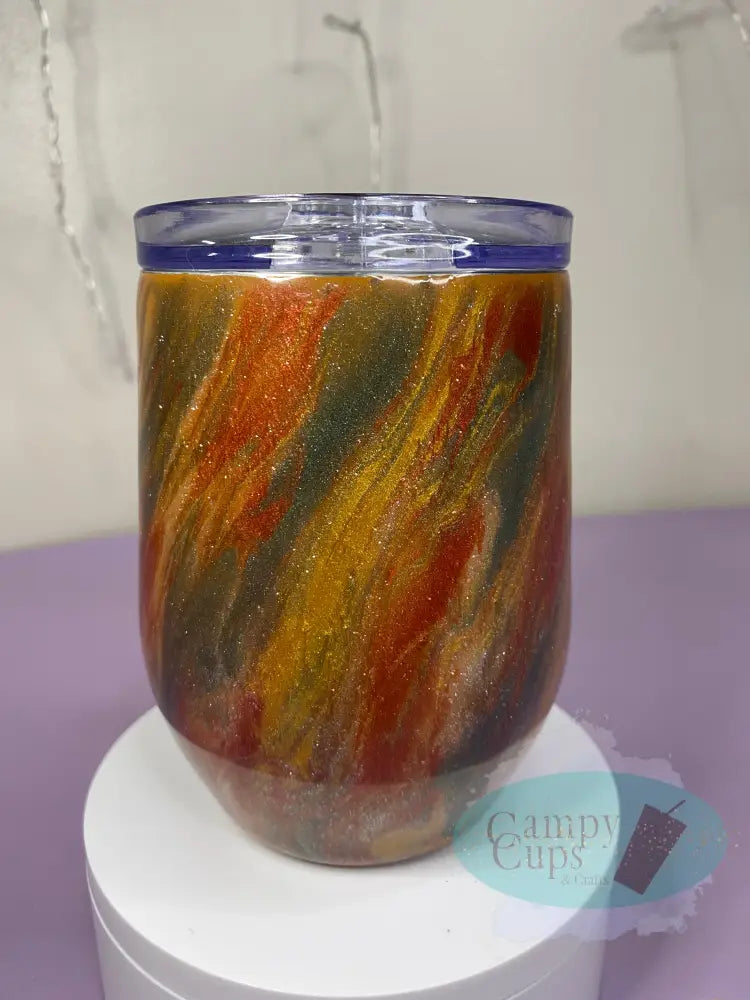 12Oz Wine Tumbler W/ Fall Colored Hatching Tumblers