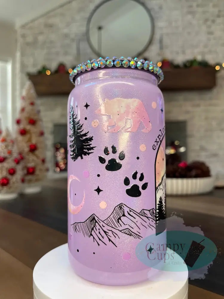 16Oz Bear Shimmer Glass Tumbler Tumblers