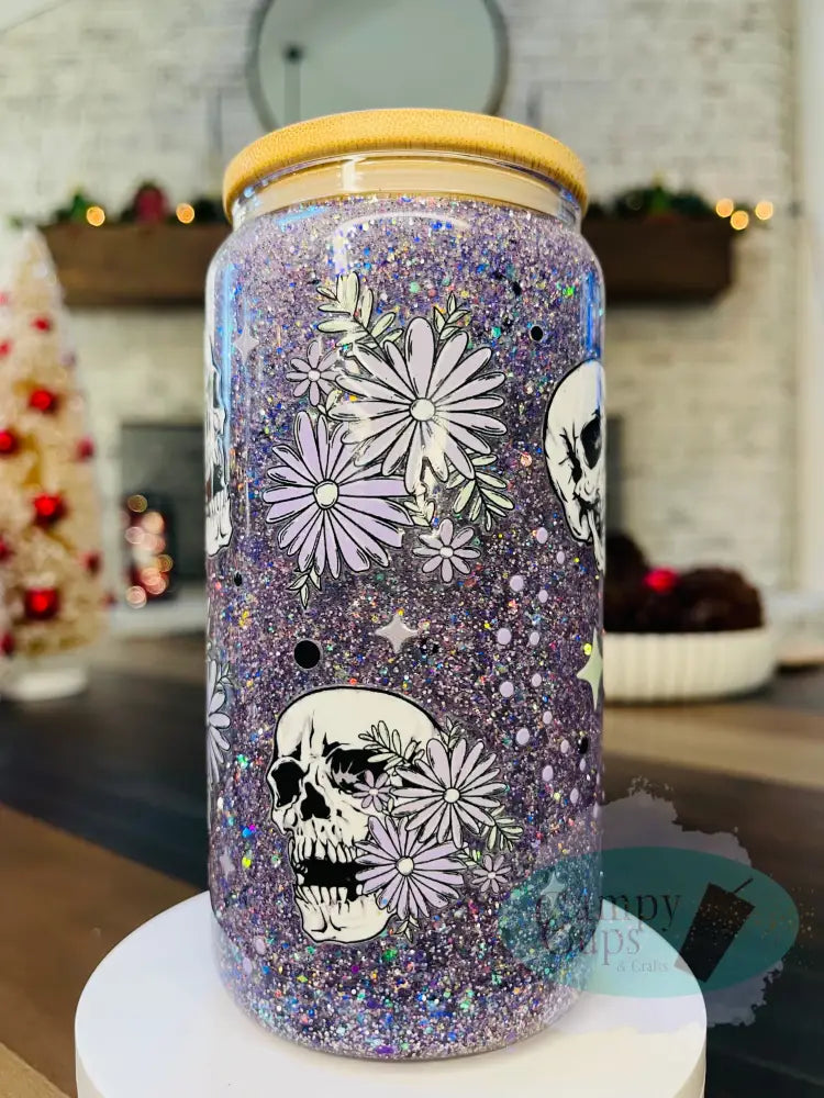 16Oz Glass Skull Snowglobe Tumblers