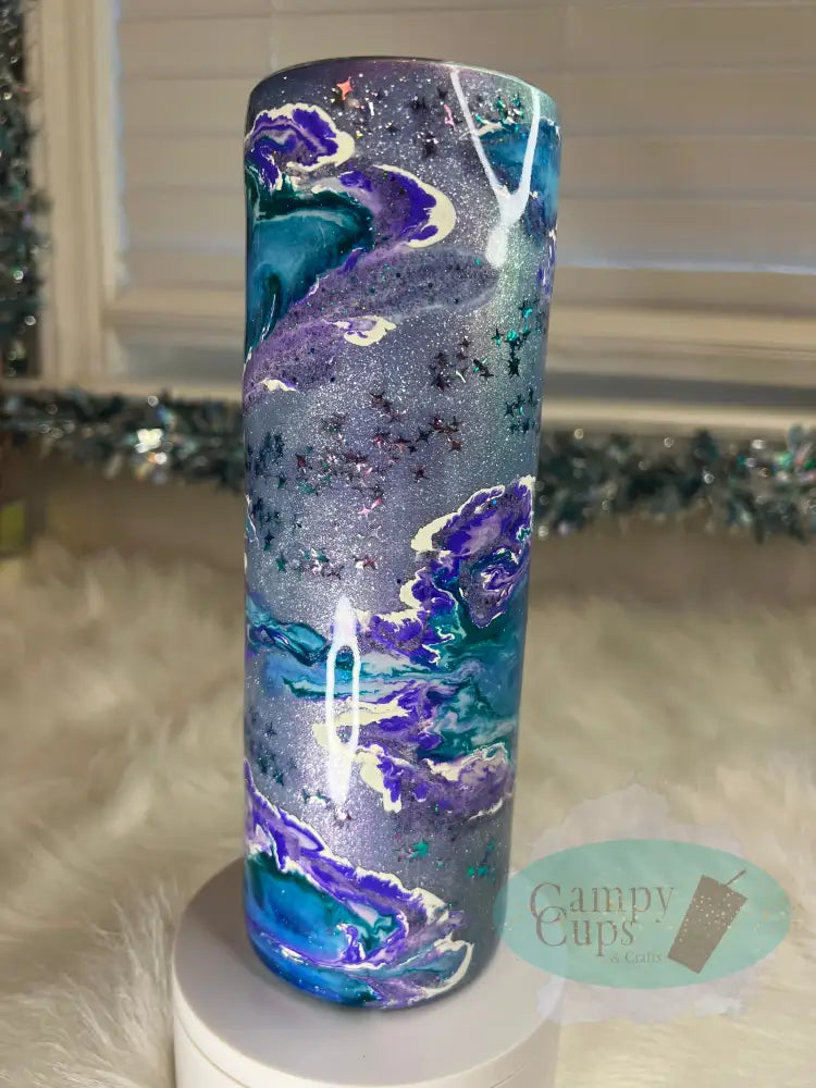 30Oz Color Shifting Blue & Purple Geode Straight Skinny Tumbler W/ Sliding Lid Straw Tumblers