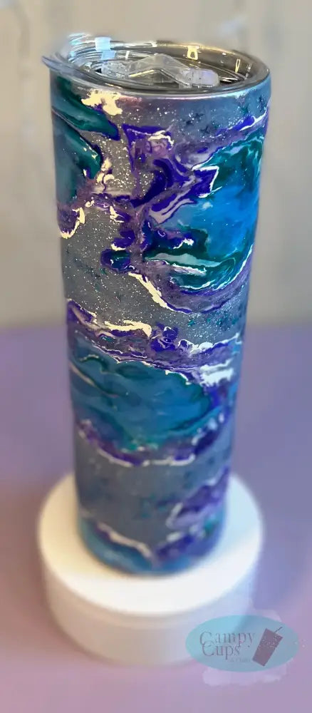 30Oz Color Shifting Blue & Purple Geode Straight Skinny Tumbler W/ Sliding Lid Straw Tumblers