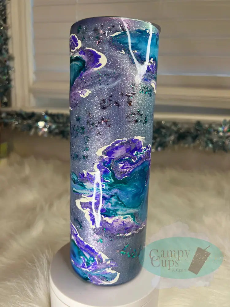 30Oz Color Shifting Blue & Purple Geode Straight Skinny Tumbler W/ Sliding Lid Straw Tumblers