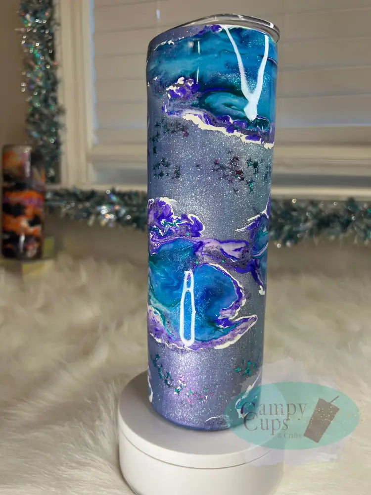 30Oz Color Shifting Blue & Purple Geode Straight Skinny Tumbler W/ Sliding Lid Straw Tumblers