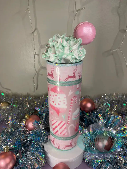 30Oz Whipped Cream Straight Skinny Tumbler W/ Macaron Topper & 2 Straws Tumblers